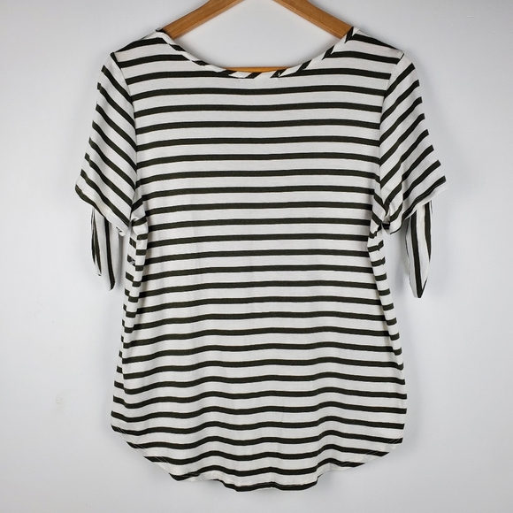 Green Envelope White Green Striped Tight Knit Top Blouse Size M Womens NWT - Picture 7 of 13